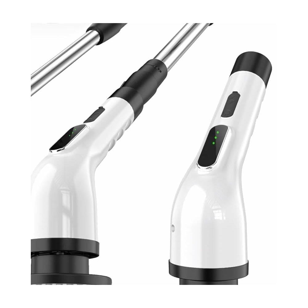 Close view of the electric scrubber handle, power control and indicator lights